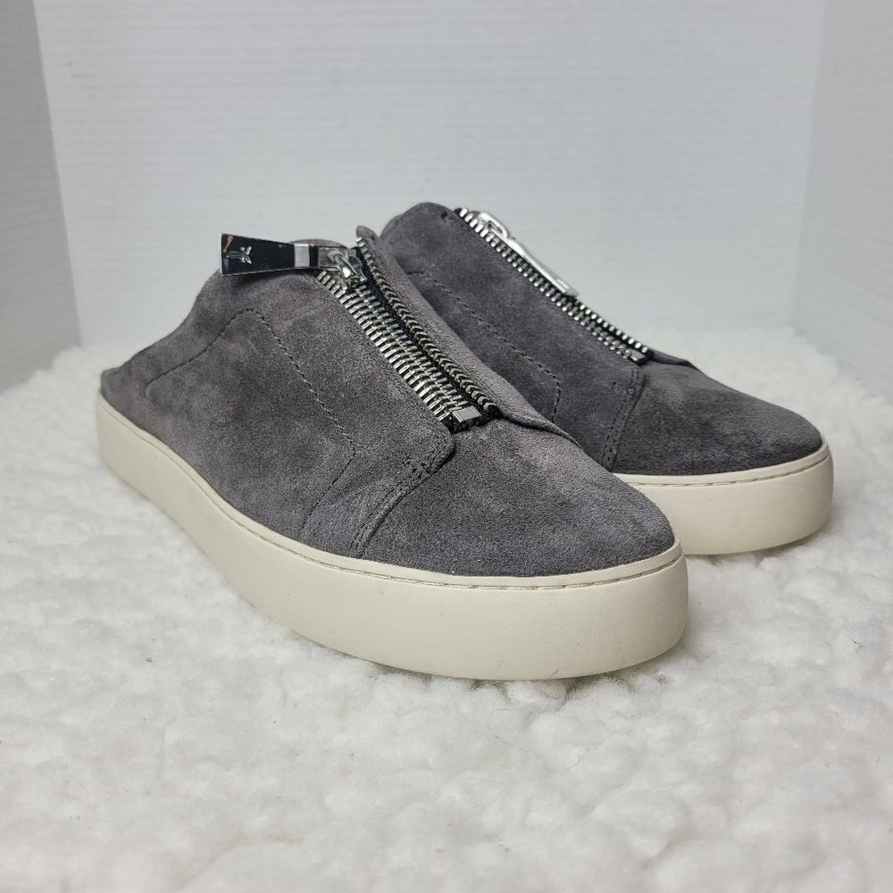 Frye Lena Womens Mule Shoes Size 11 Suede Grey Suede Slide Platform Zip Sneaker